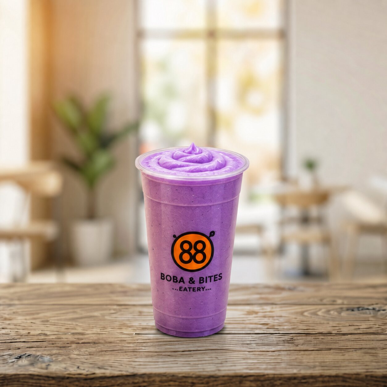 Boba & Bites taro ube ice blended drink